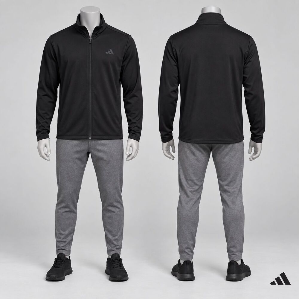 Adidas Men’s Black Full Zip Track Jacket Size Large Tonal Logo Made in Jordan